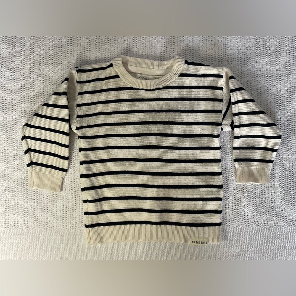 Blue and Cream Striped Sweater with Crew Neck